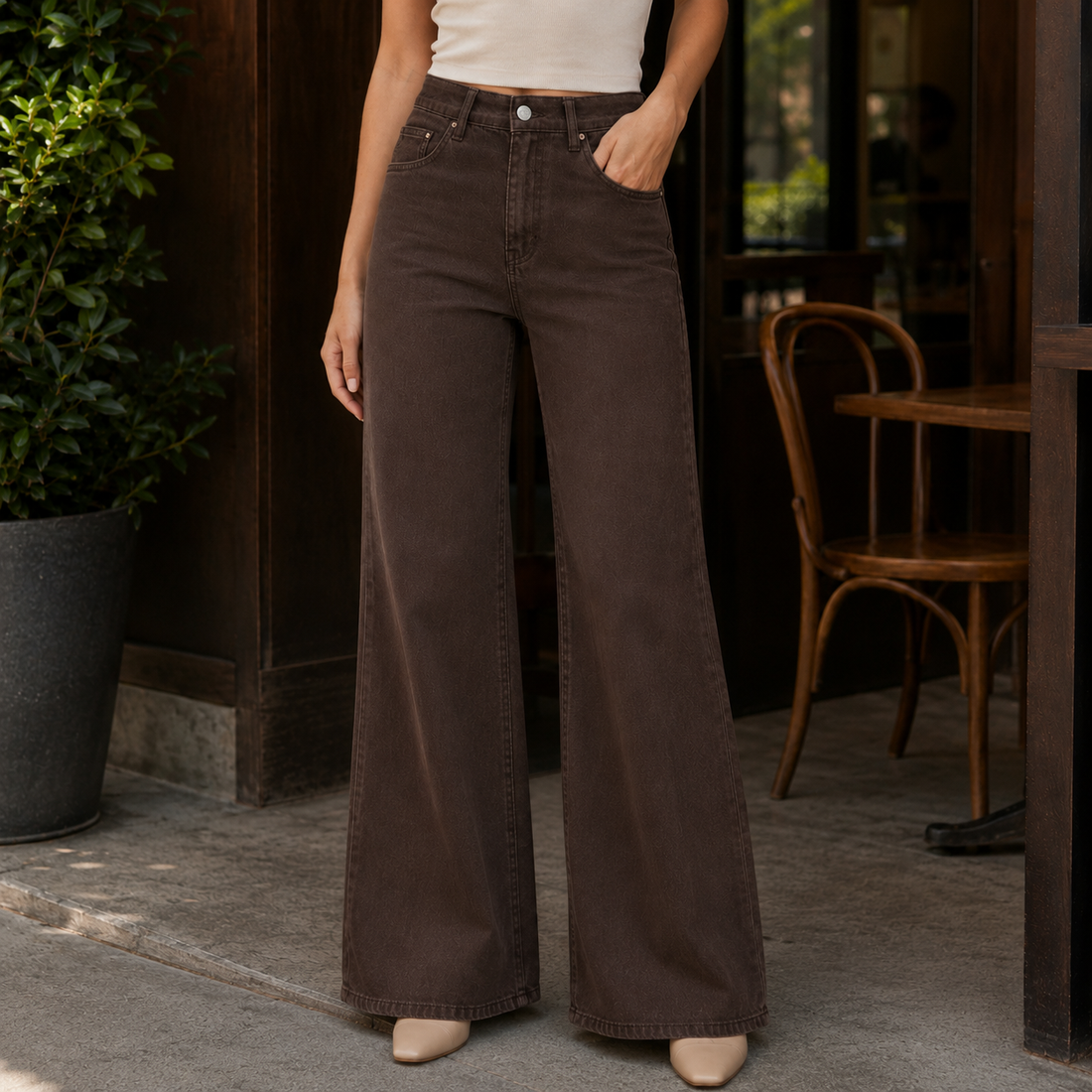 Matilda Wide Leg Jeans - Dark Brown