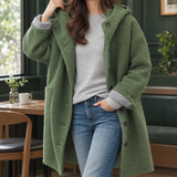 Antonia-Sage Hooded Coat - Bean Green