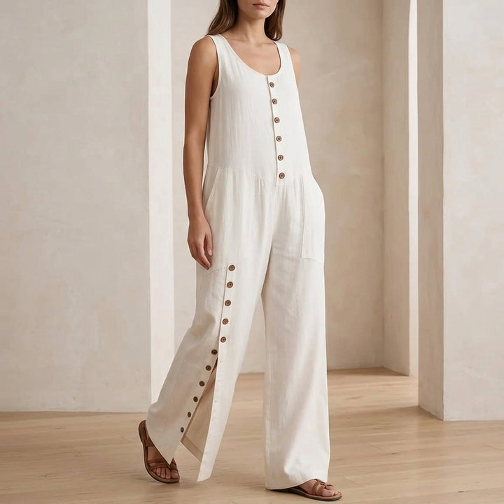 Orla Button Detail Jumpsuit - White