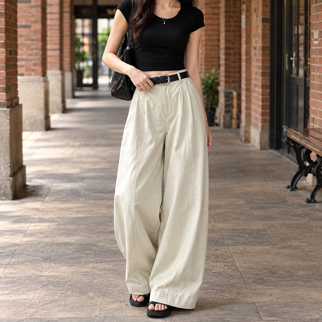 Margot-Eve Wide-Leg Pants - Beige Gray