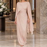 Annabel-Hope Ruched Cape Dress - Khaki