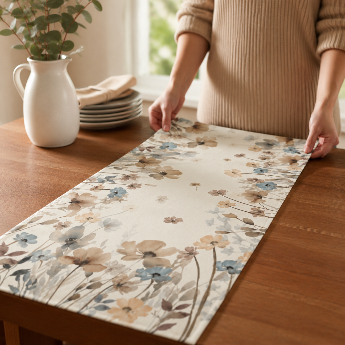 Taormina Botanical Table Runner - Styled Room Scene