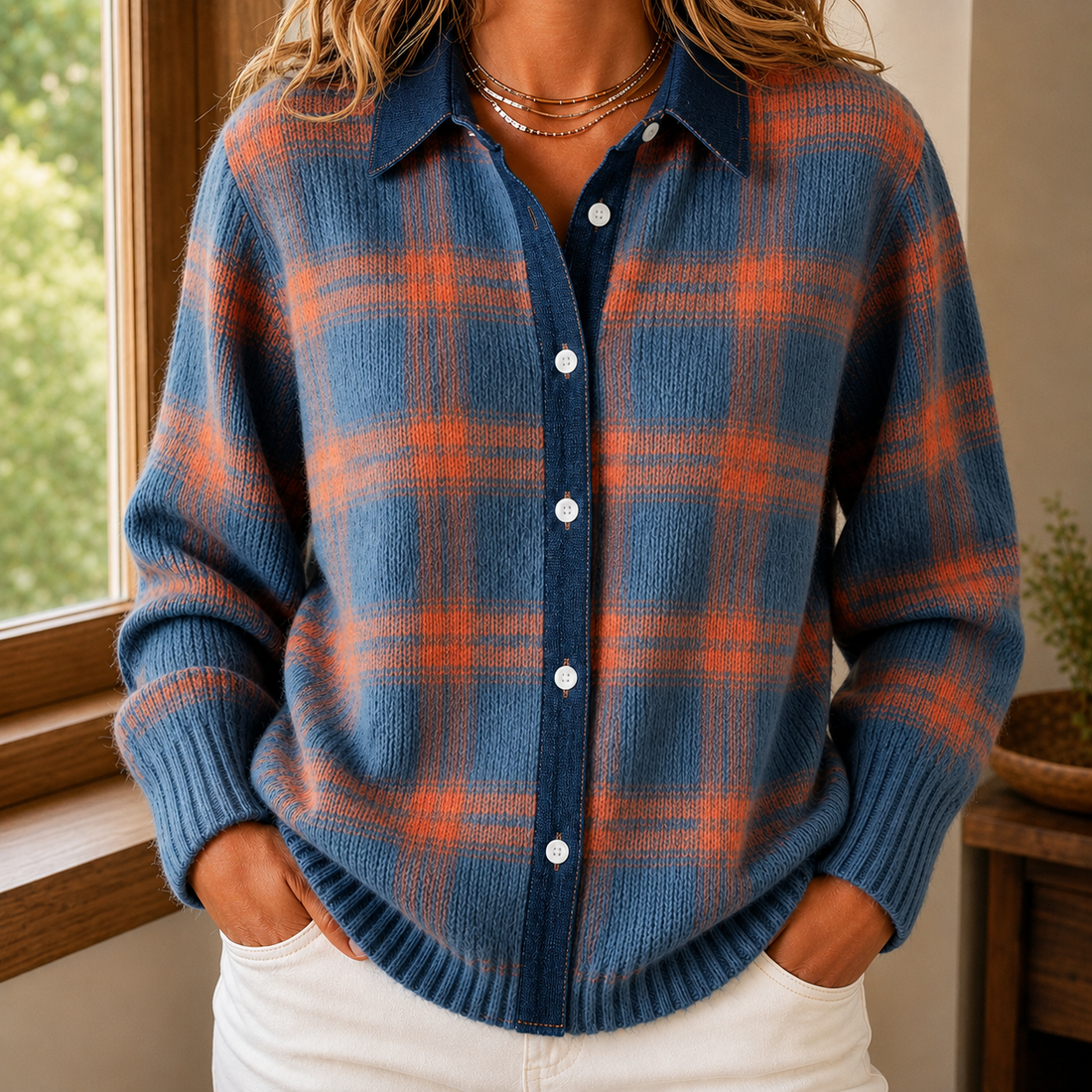 Sabina Plaid Sweater - Blue
