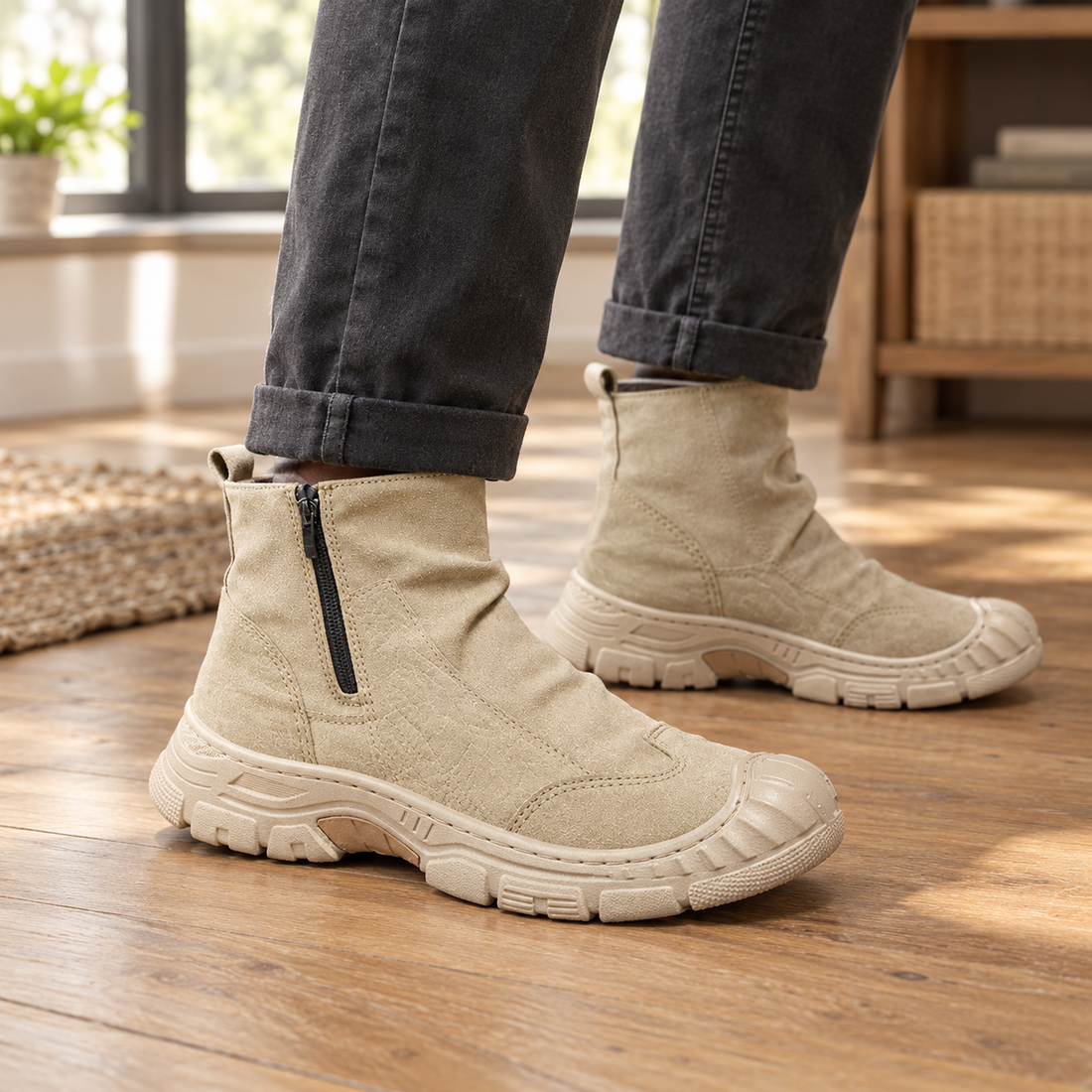Zabarella-Lago Side Zip Boots - Khaki