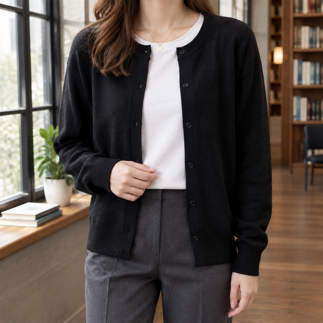 Liliane-Belle Button Front Cardigan - Black