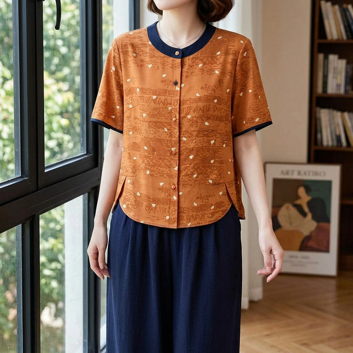 Sofia Contrast Trim Top - Orange