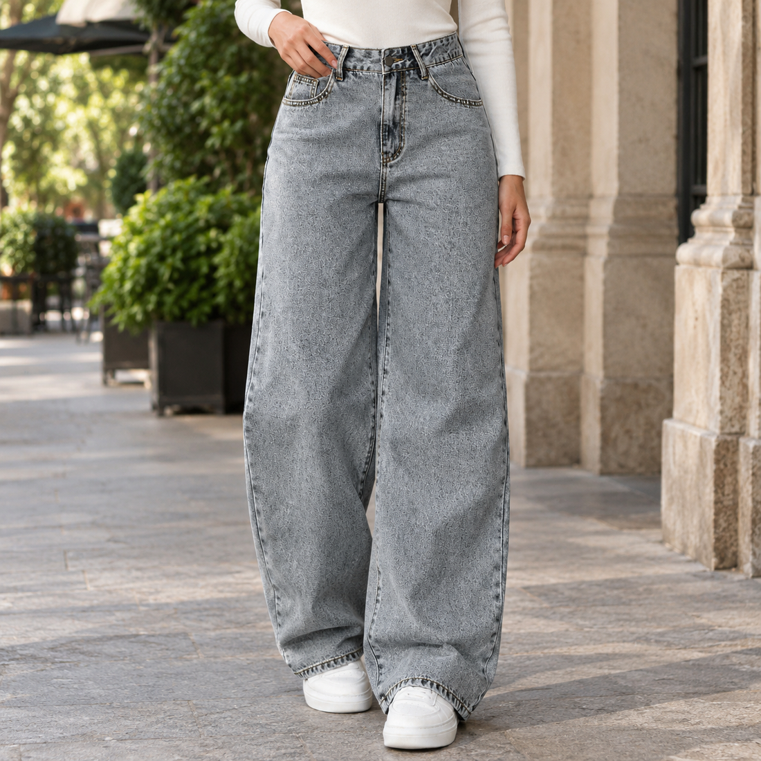 Wilhelmina-Hope Wide Leg Jeans - Gray