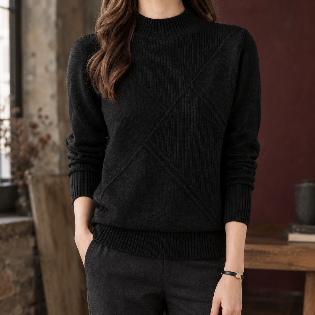 Paloma-Claire Geometric Sweater - Black