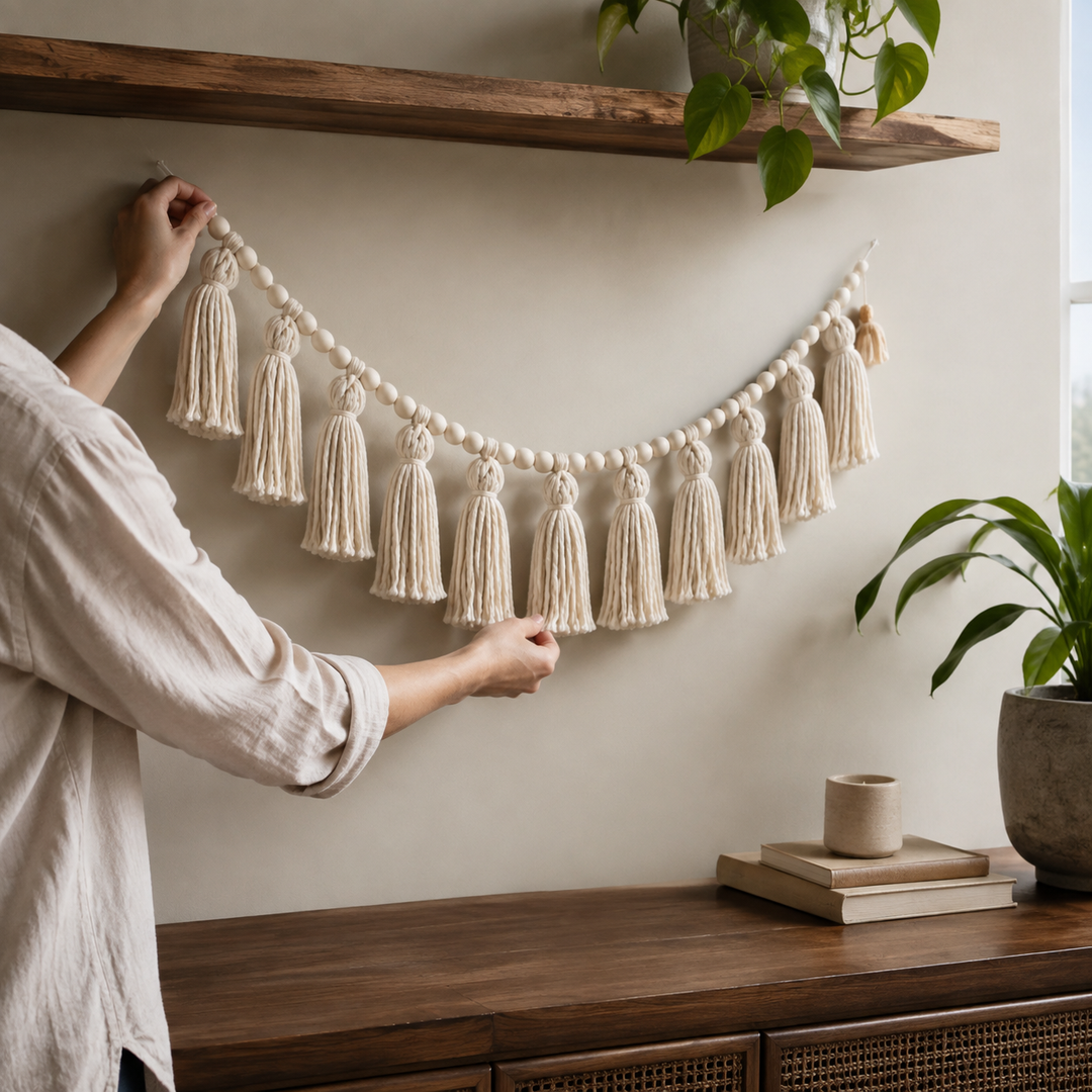 Mason Beaded Tassel Garland - Styled Room Scene