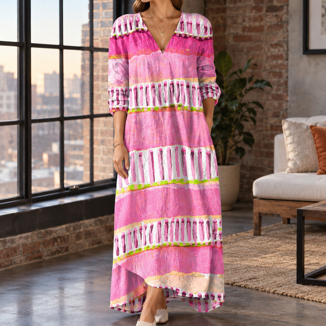 Natalie-Jade Relaxed Maxi Dress - Pink Abstract