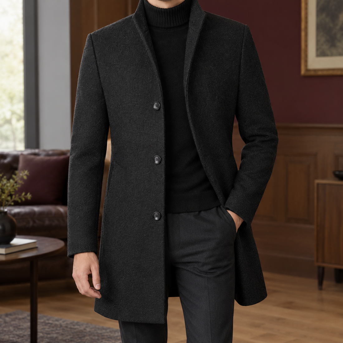 Wyatt Single Breasted Overcoat - Black