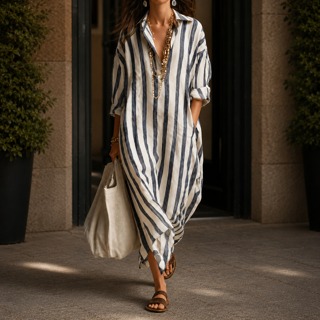Adele Striped Shirt Dress - Blue