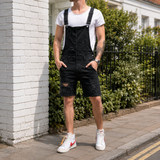 Rupert Distressed Short Overalls - Black