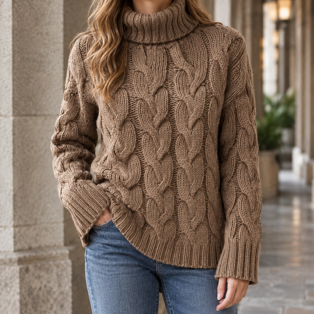 Hildegarde-Kate Cable Knit Sweater - Dark Brown