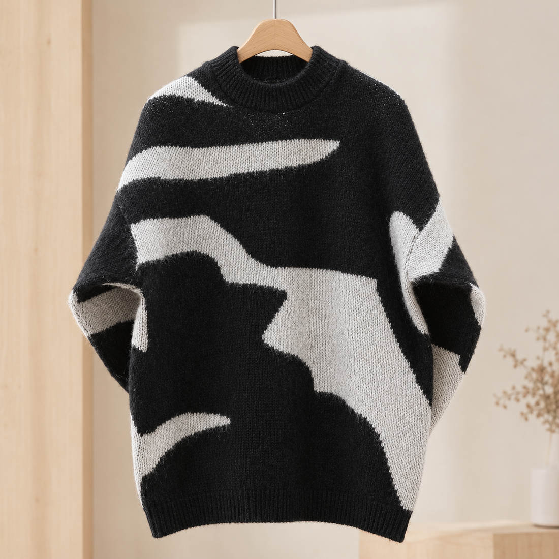 Lily-Rose Abstract Knit Sweater - Black