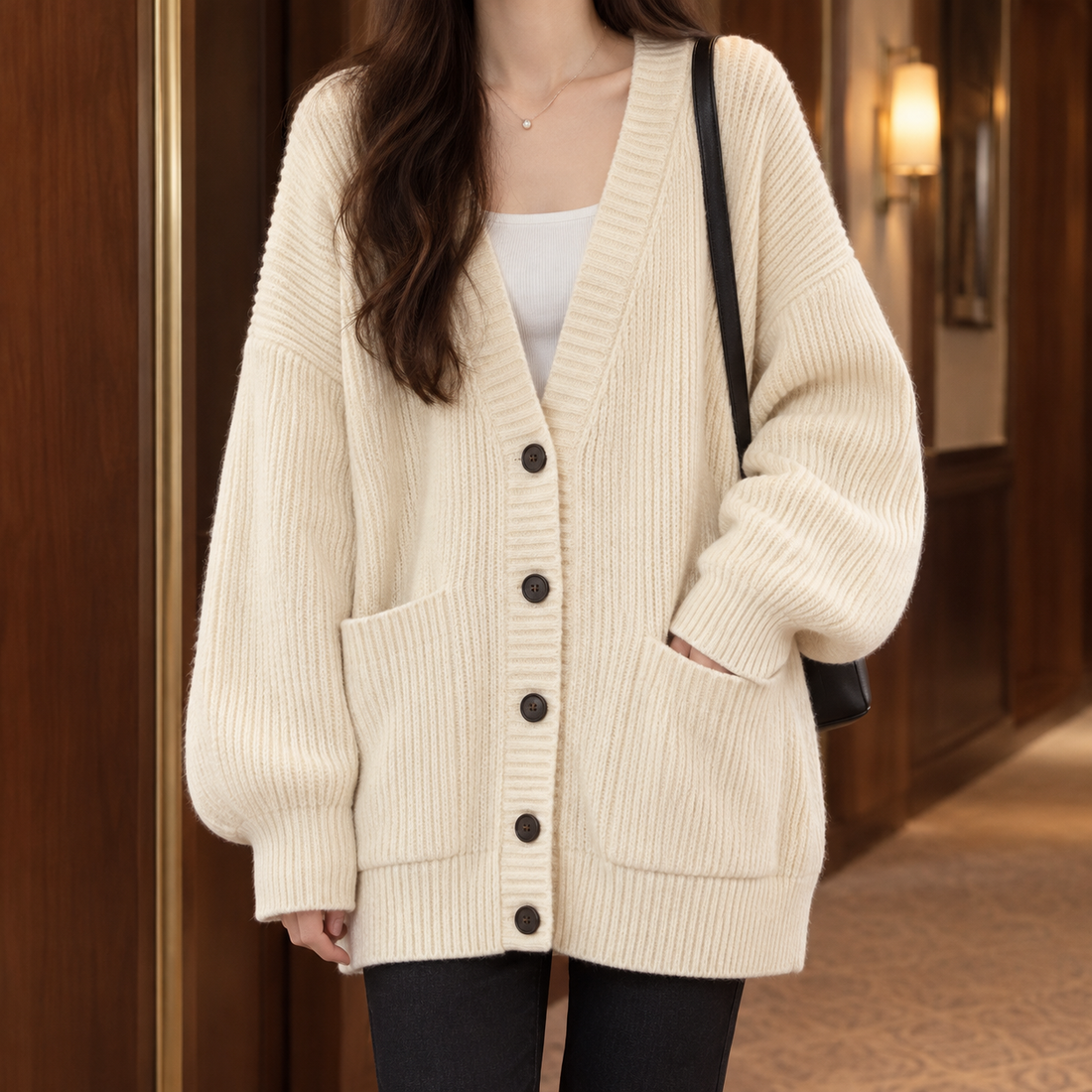 Ines-Faye Ribbed Cardigan - White