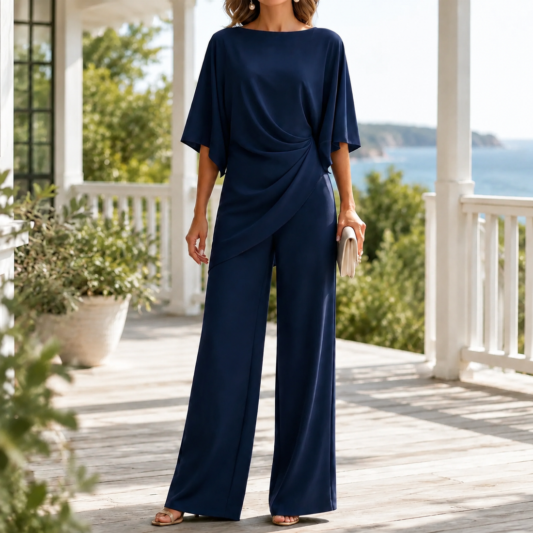 Katia-Sage Draped Set - Navy Blue