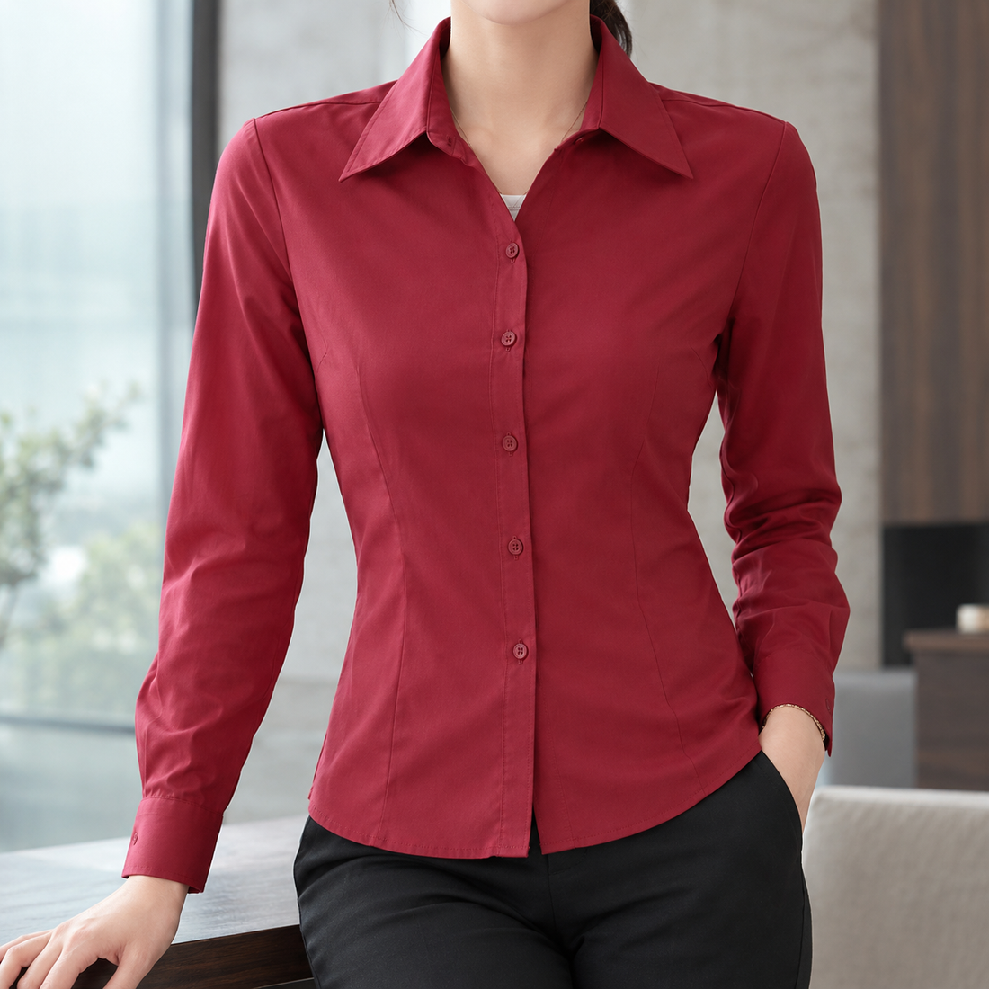 Yolande-Hope Slim Fit Shirt - Burgundy