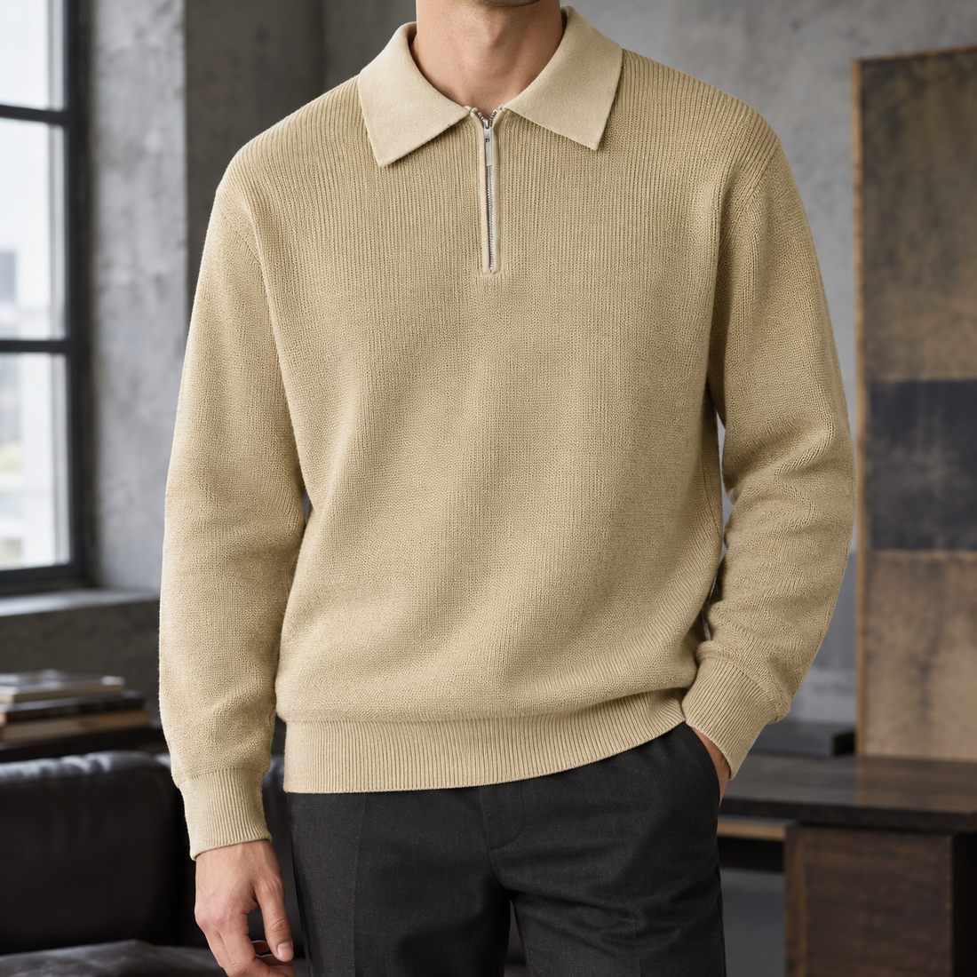 Douglas Half Zip Sweater - Pique Apricot