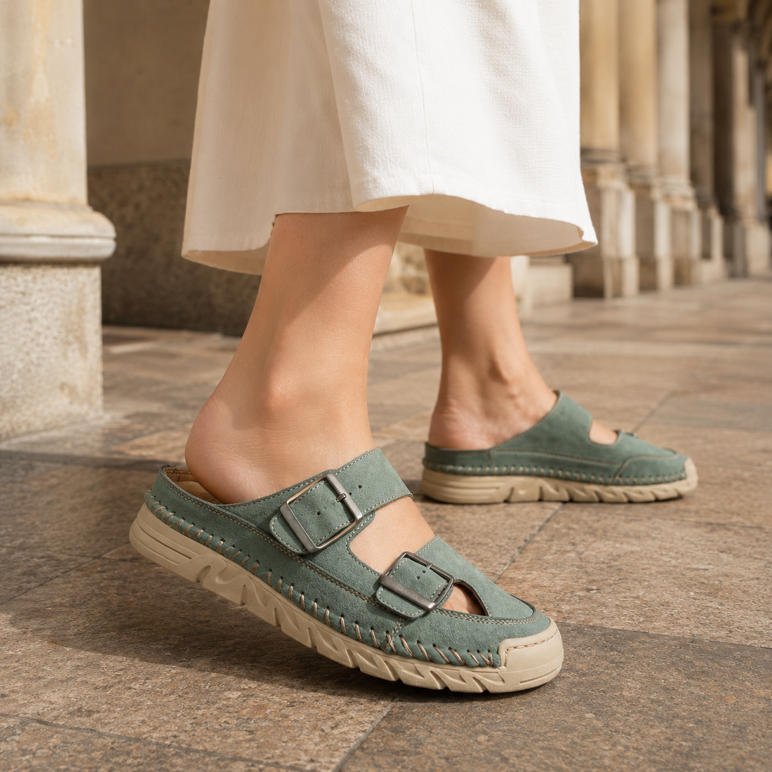 Peretti Buckle Sandals - Green