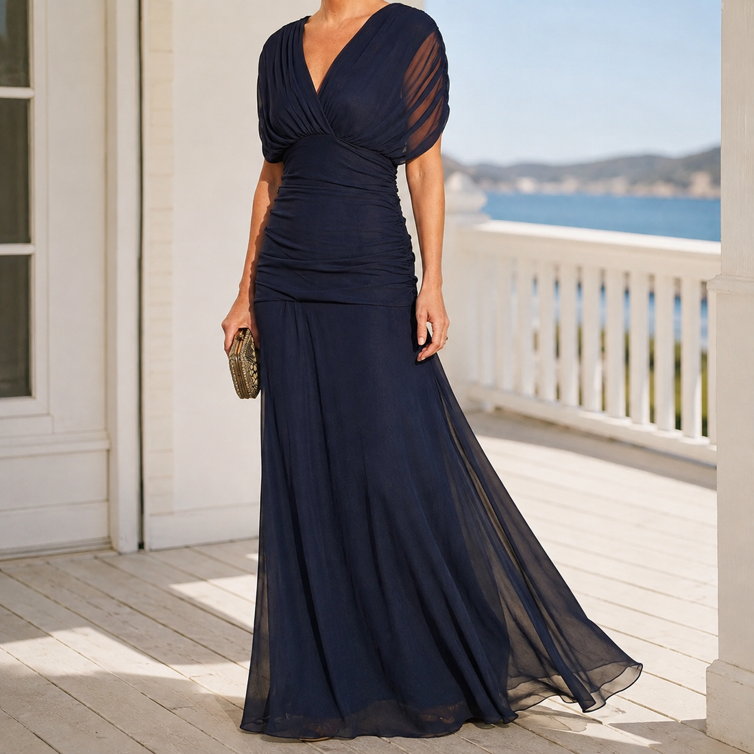 Willa Ruched Maxi Dress - Navy
