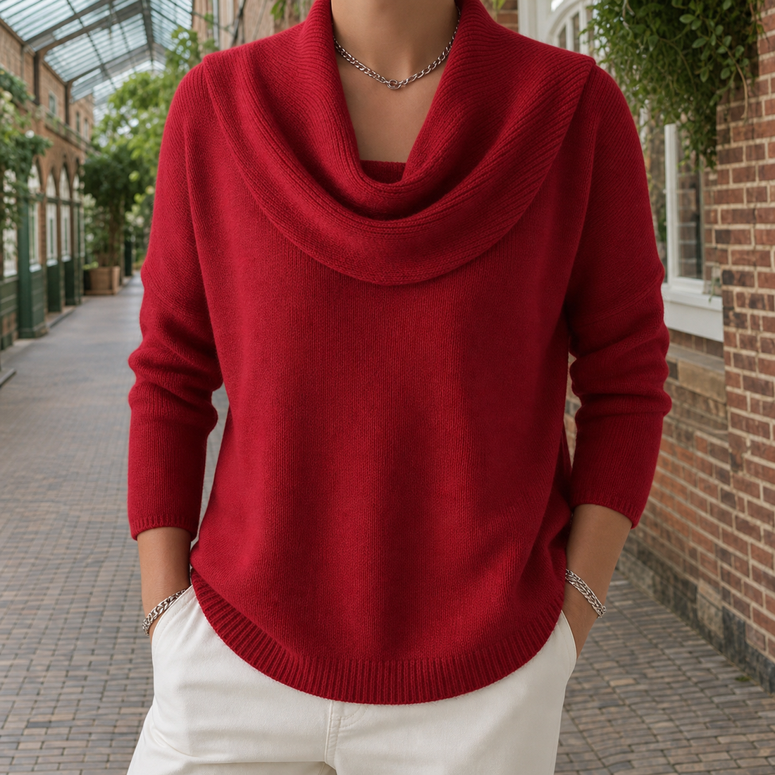 Alec Cowl Neck Sweater - Red