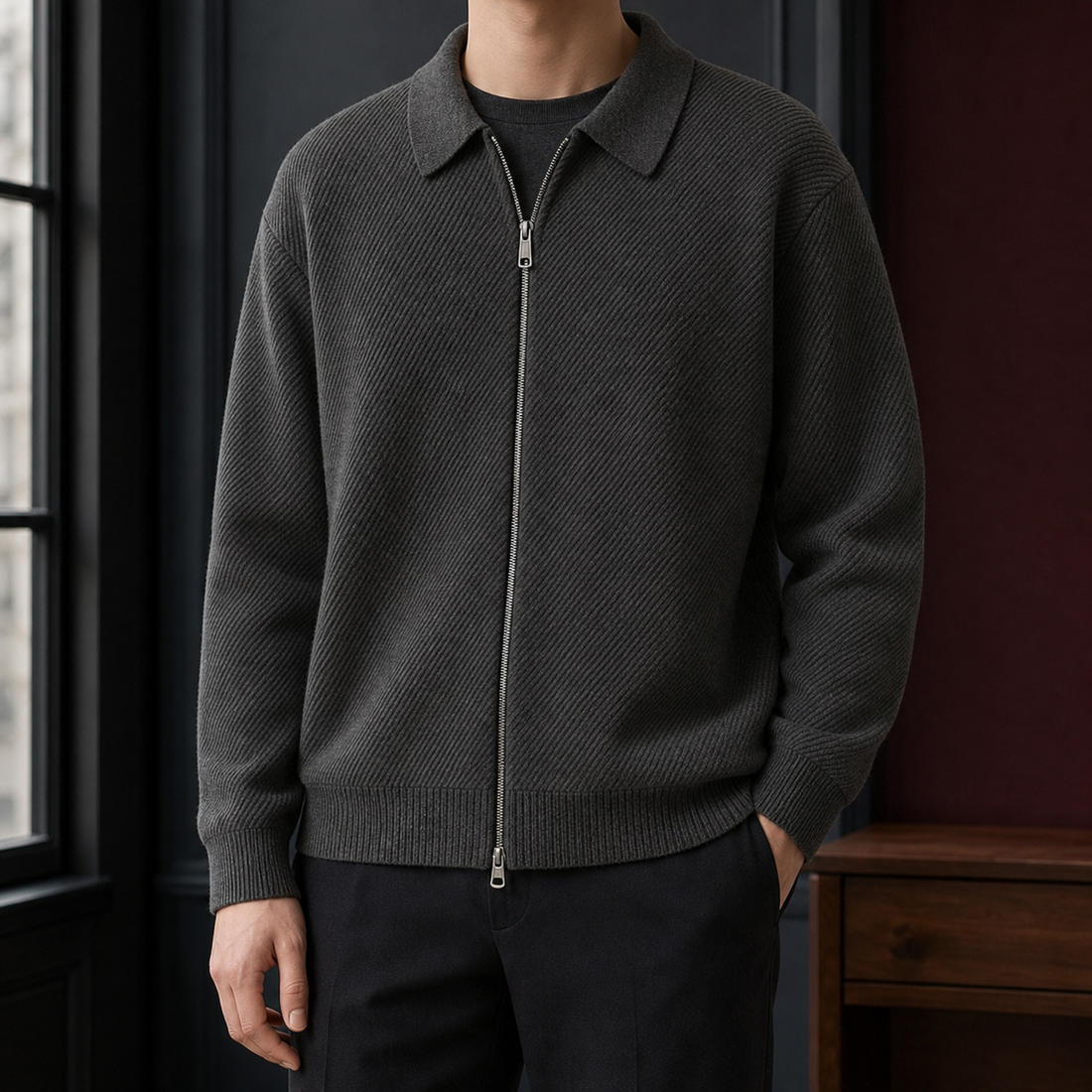 Romano Zip Cardigan - Gray