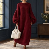 Emery-Jane Lantern Sleeve Dress - Deep Red