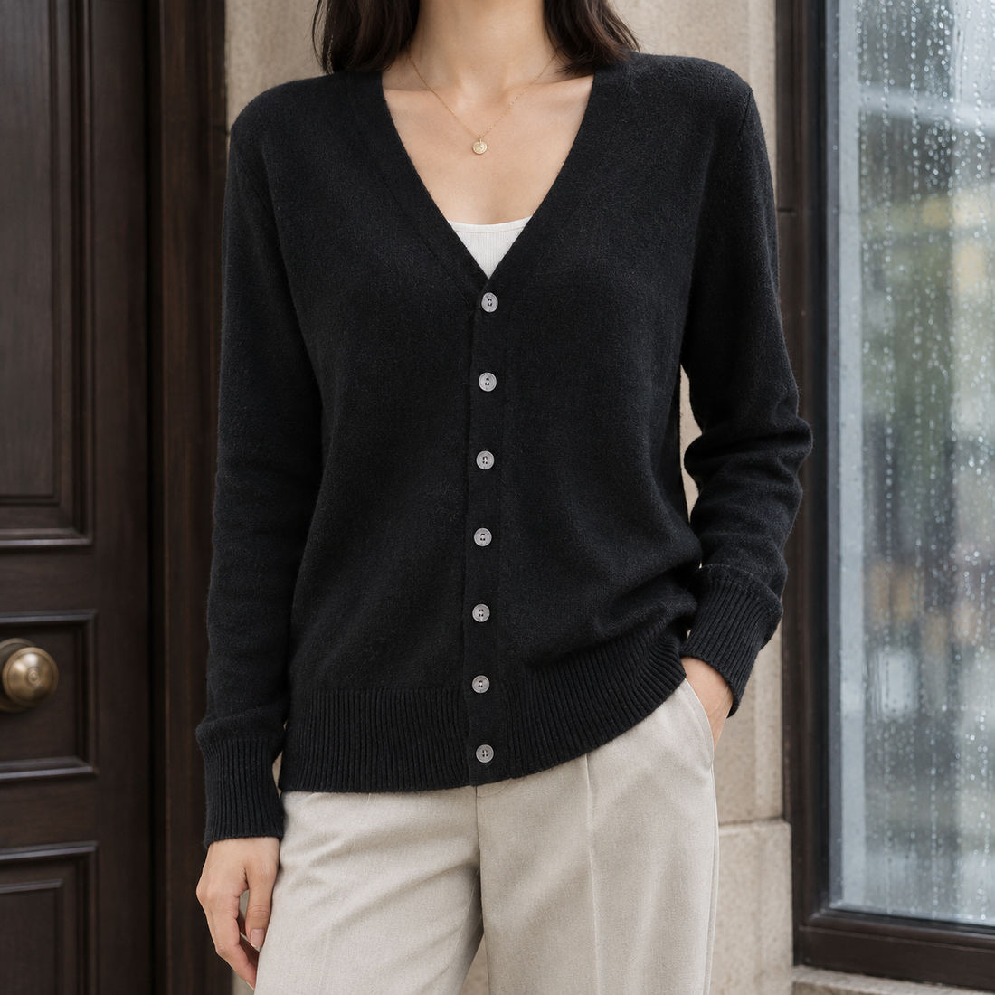 Stella-June V-Neck Cardigan - Black