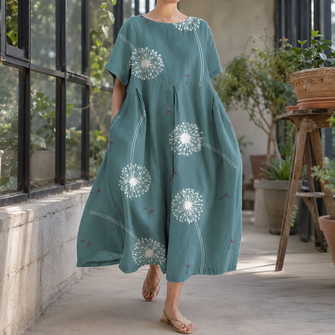 Bernadette-Sage Dandelion Print Dress - Green