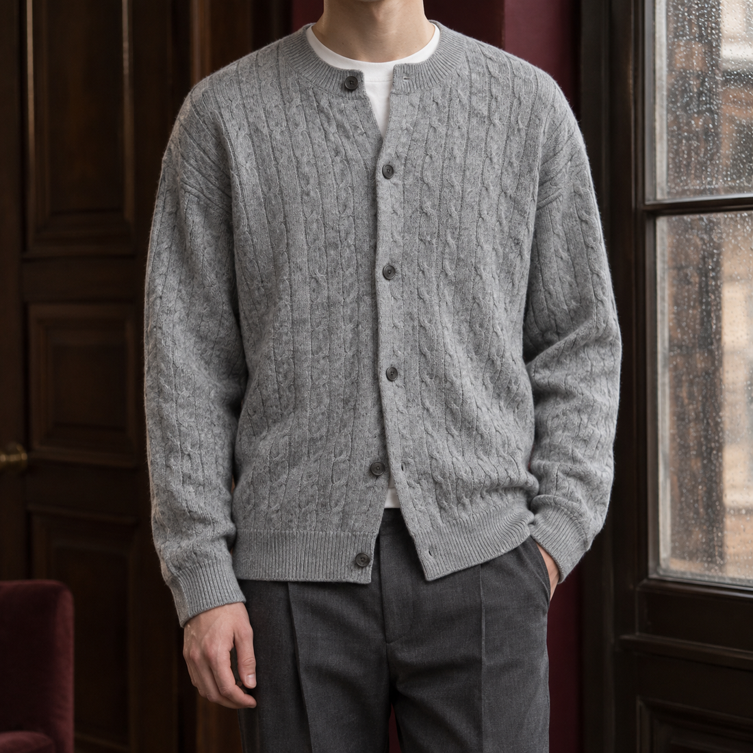 Brandon Cable Cardigan - Gray