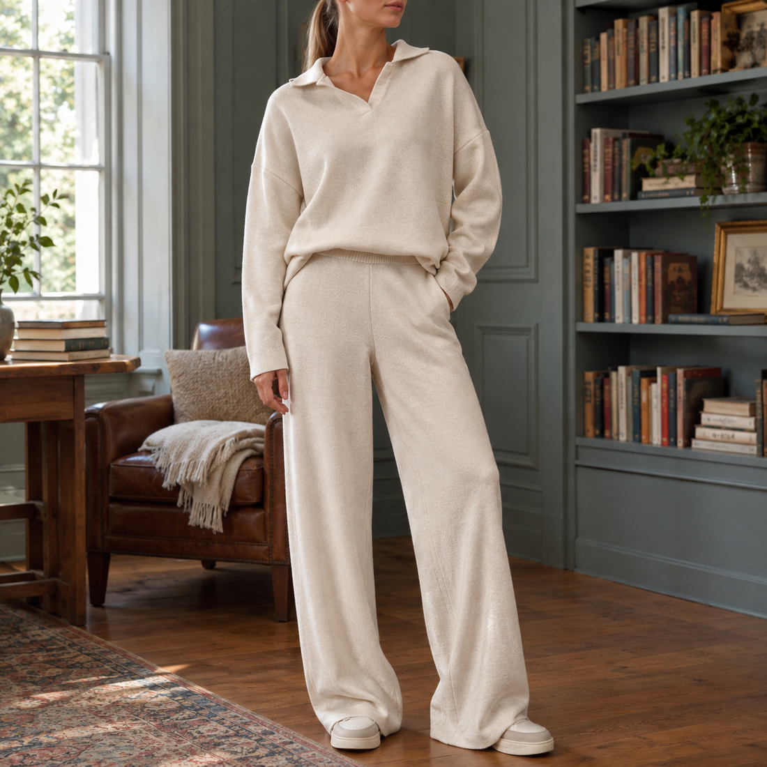 Clara-Lane Wide Leg Set - Off White