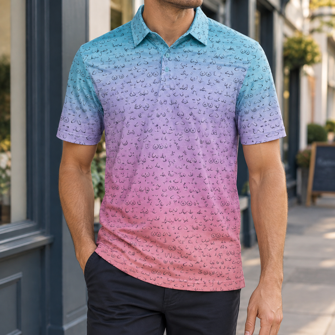 Austin Printed Polo - Aqua Pink Ombre