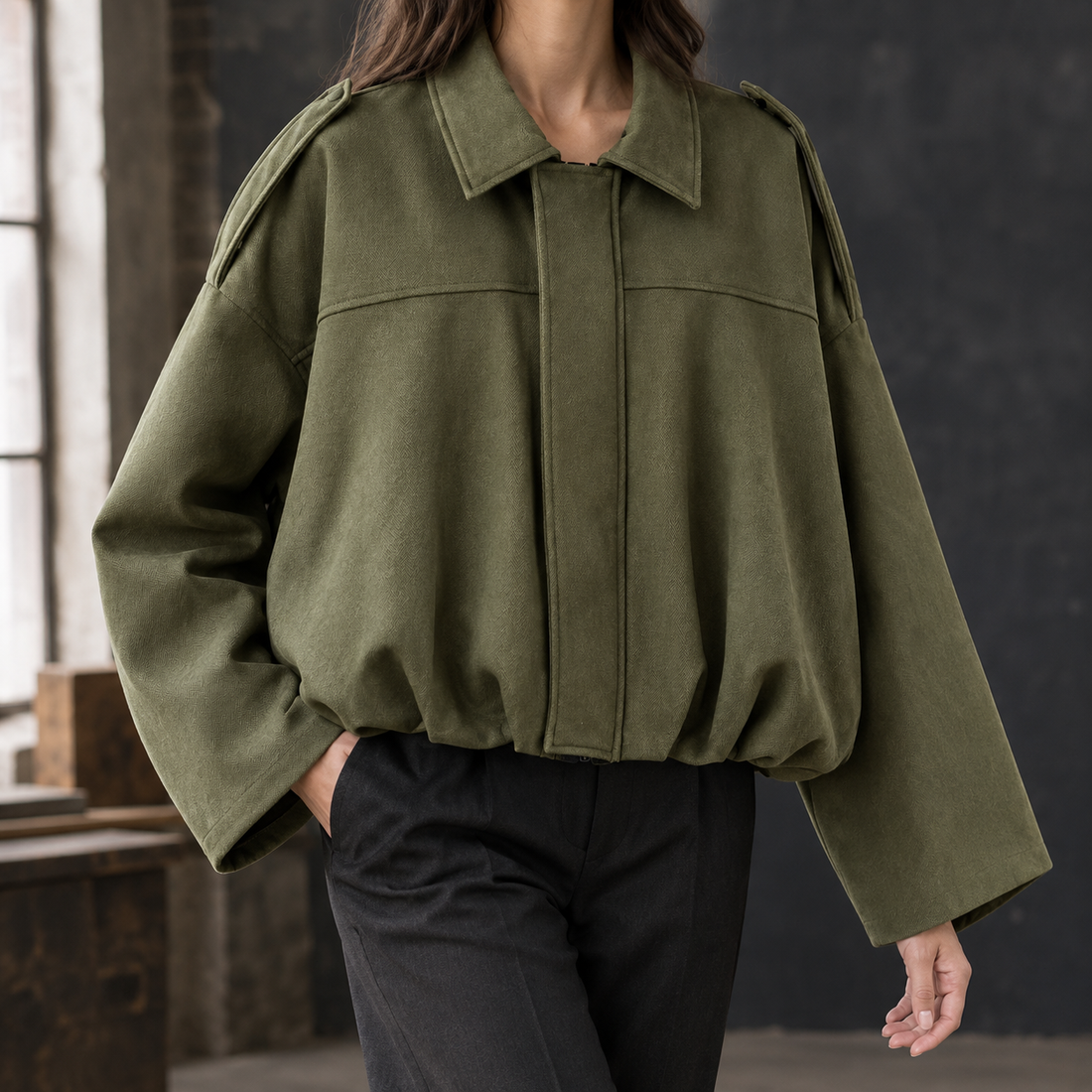Kiera Oversized Bomber Jacket - Green
