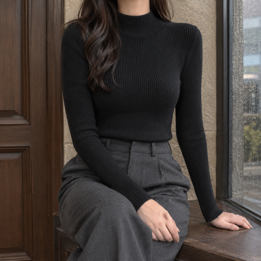 Selena Ribbed Sweater - Black