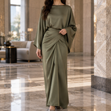 Cecily-Pearl Draped Maxi Dress - Olive Green