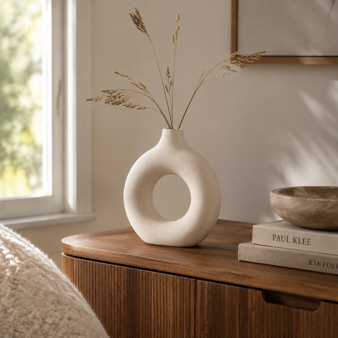Greystone Sculptural Ring Vase - Styled Room Scene
