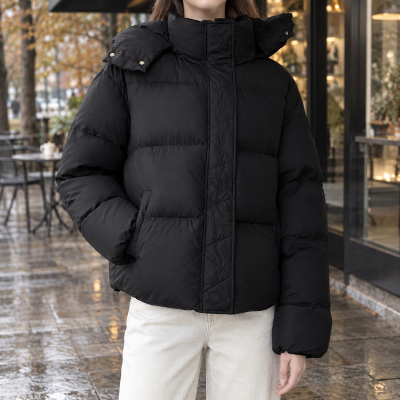 Alice-Claire Hooded Puffer Jacket - Black