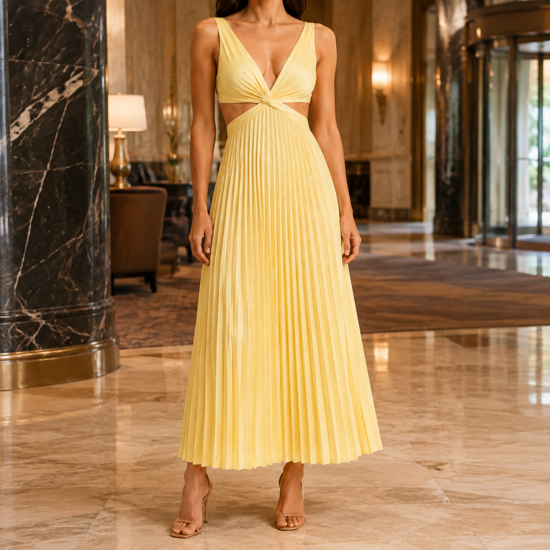 Clara-Jane Pleated Maxi Dress - Yellow