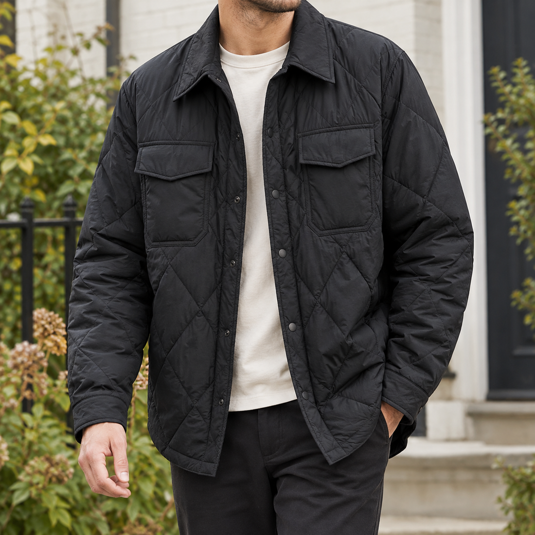 Gustave Quilted Shirt Overshirt - Black