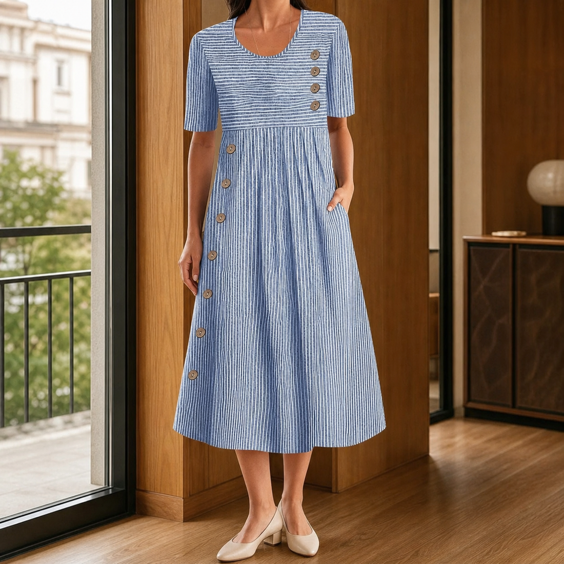 Tatiana-Louise Striped Midi Dress - Blue