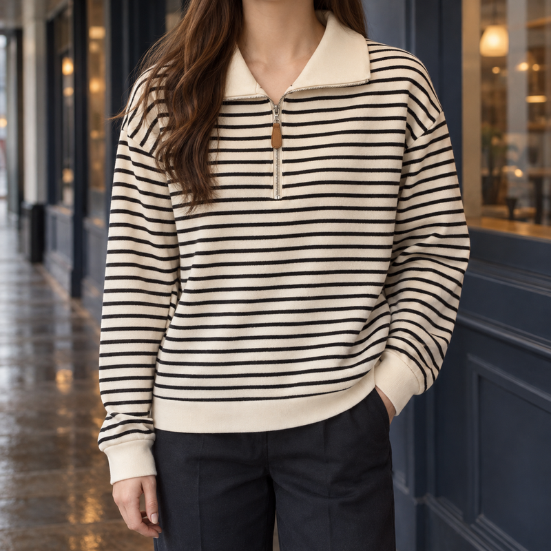 Stacey-Lane Striped Zip Top - Apricot