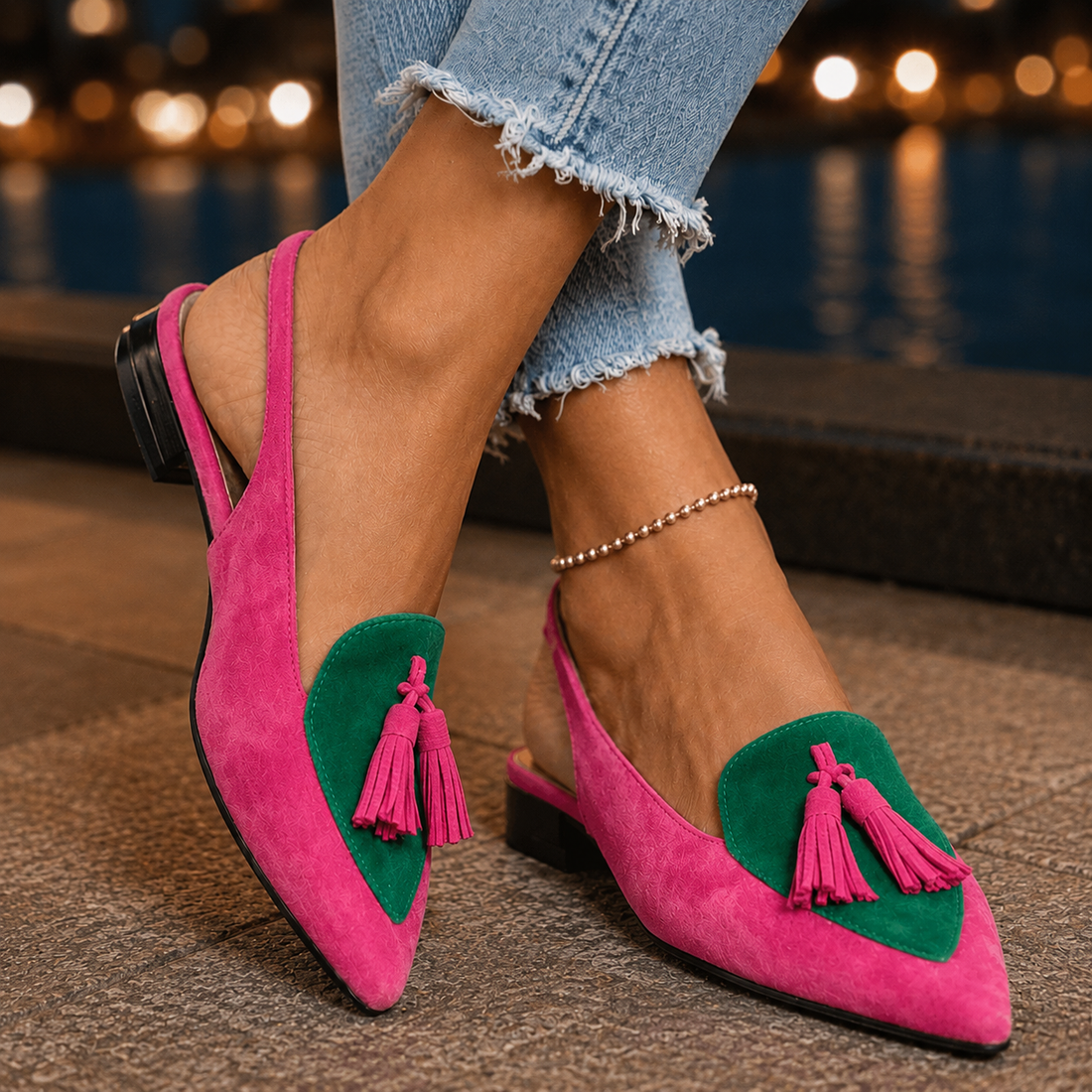 Caruso Tassel Slingbacks - Pink & Green