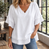 Marlene-Louise Fringed Top - White
