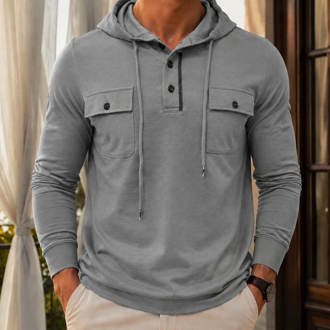 Idris Henley Hoodie - Light Gray