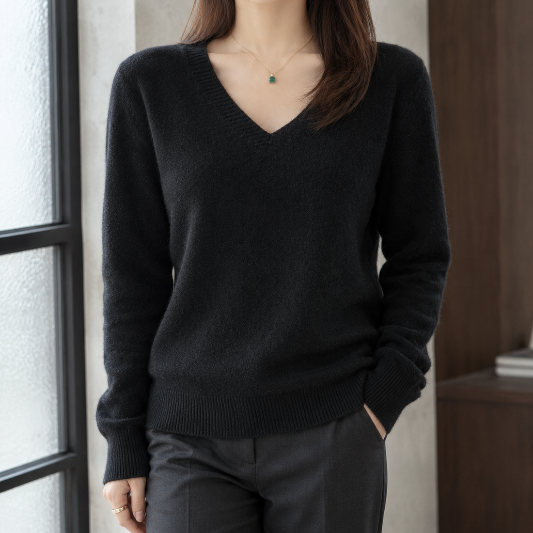 Natalie V-Neck Sweater - Black
