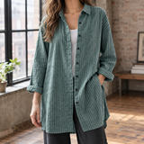 Leontine Relaxed Shirt - Teal Striped
