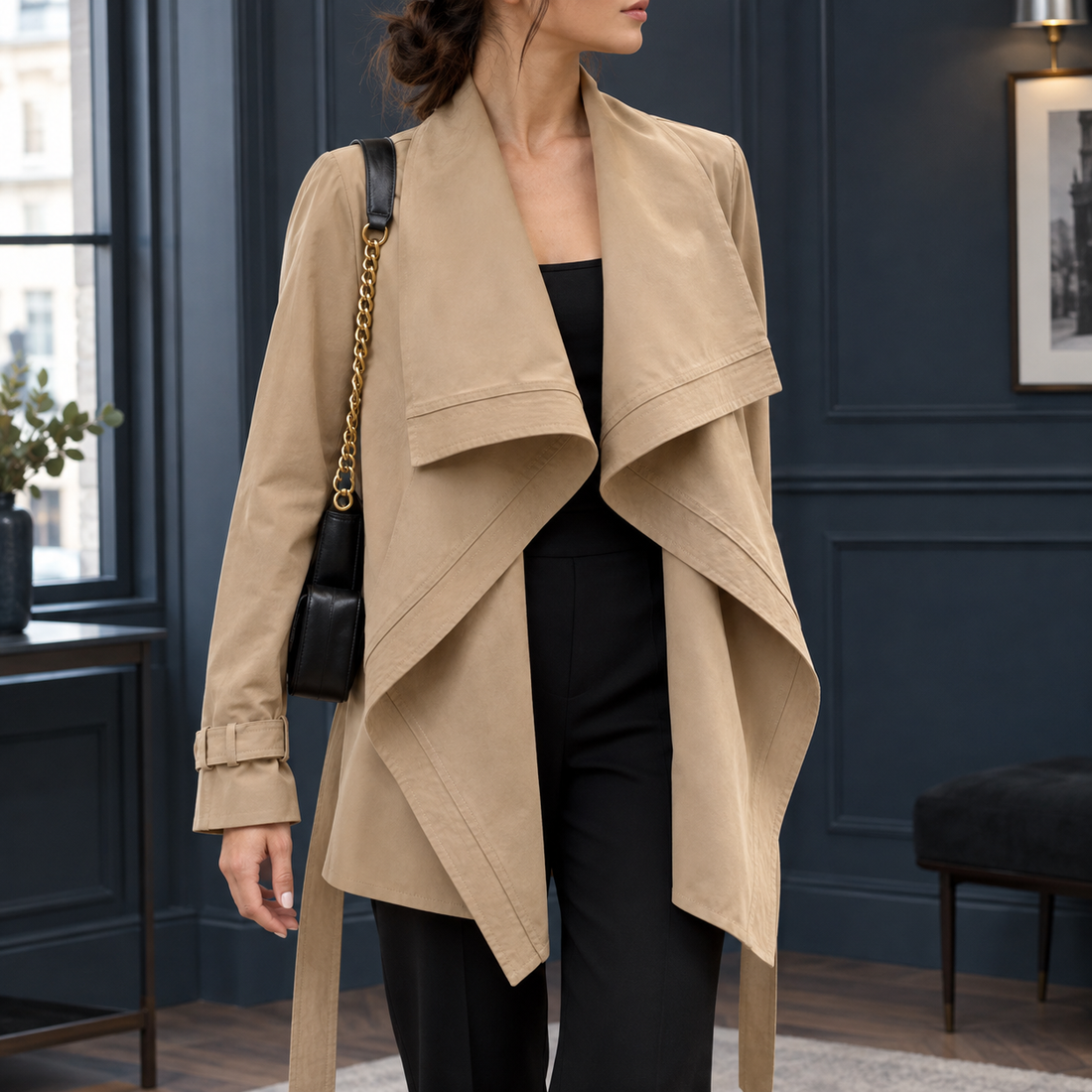 Modesty-Jade Draped Jacket - Beige
