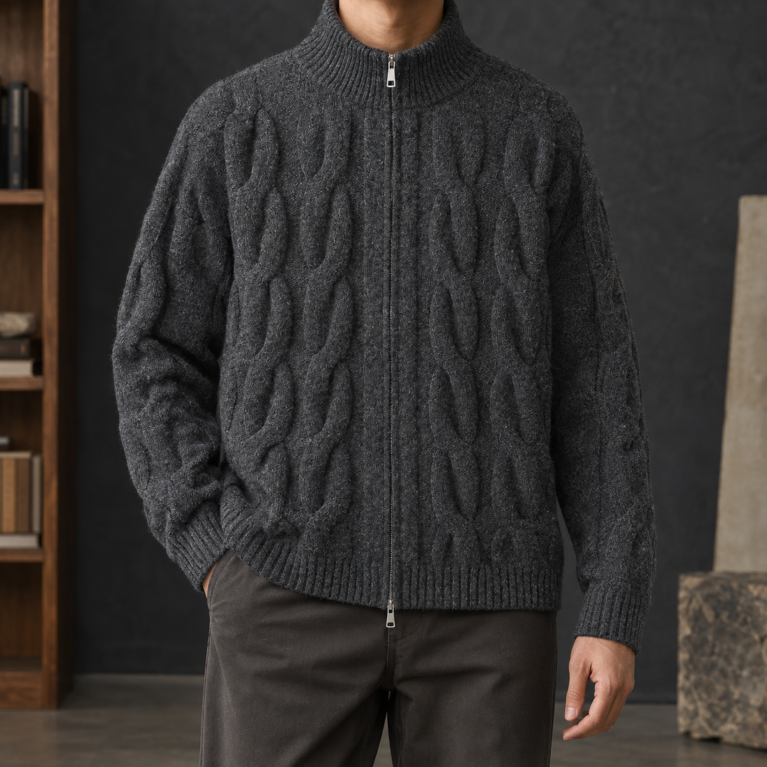 Blake Cable Knit Cardigan - Gray