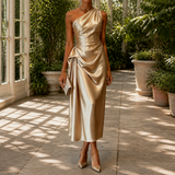 Leonie-Sage One Shoulder Dress - Champagne Gold